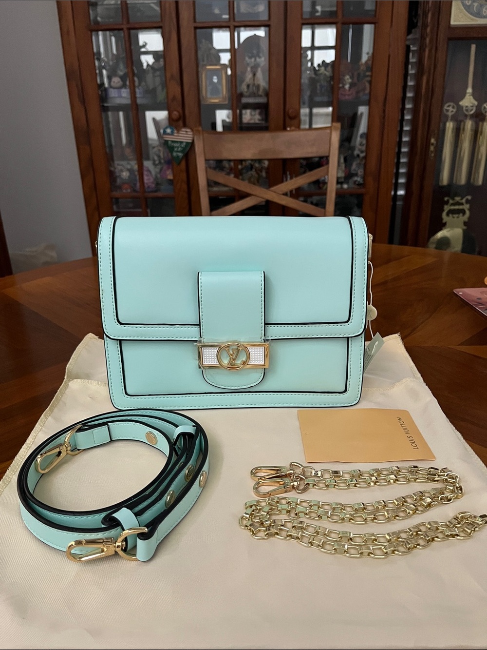 *DISCOUNTED* Tiffany Blue Shoulder Bag with Gold Hardware *FLAWED PIC & READ*